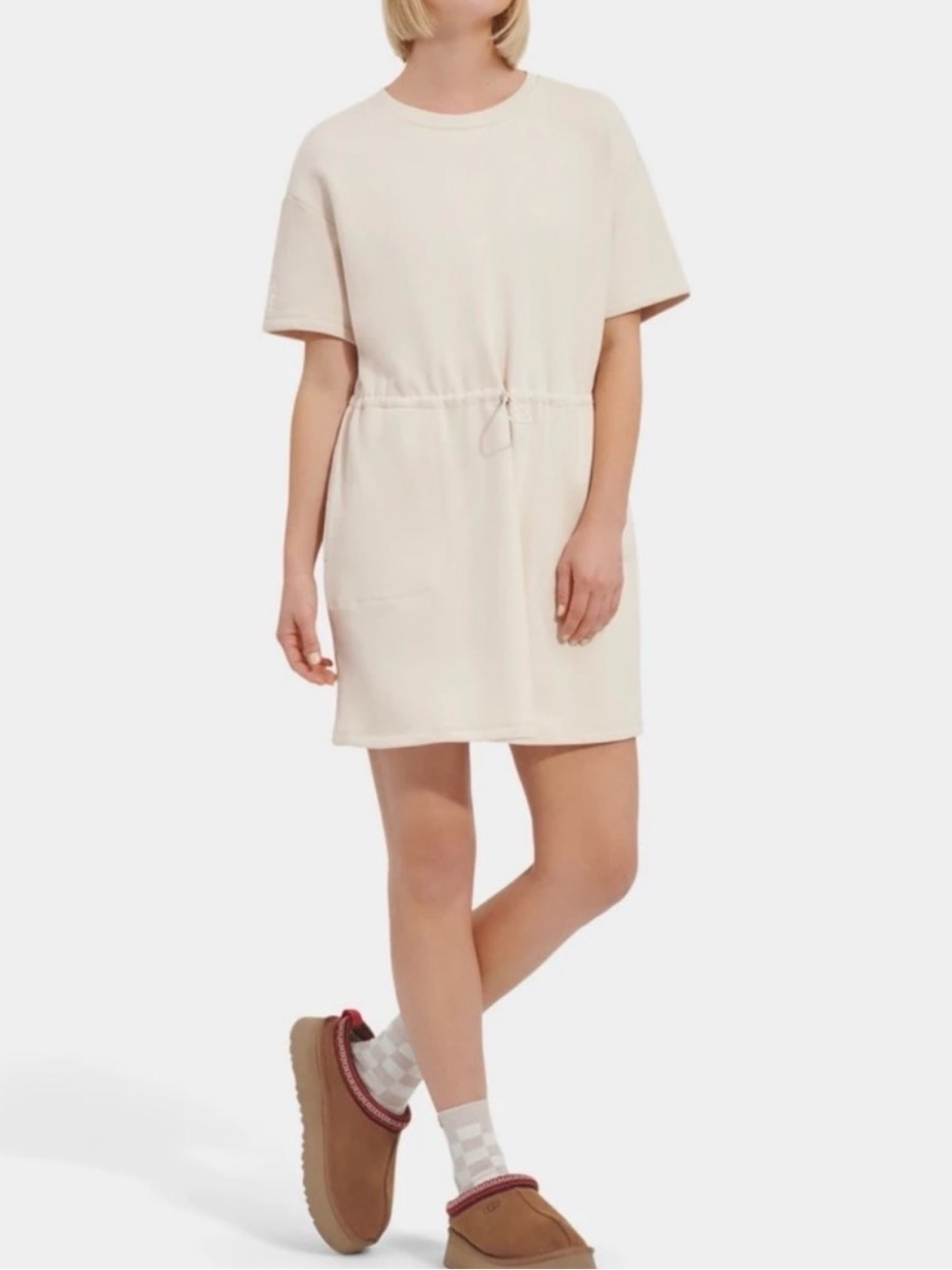 UGG Anisha Dress Antique White Cotton French Terry Bungee Waist Pockets Size S